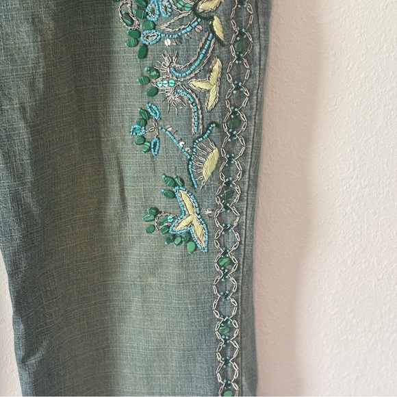 Embroidered Boyfriend Jeans in Blue and Green - Picture 3 of 8